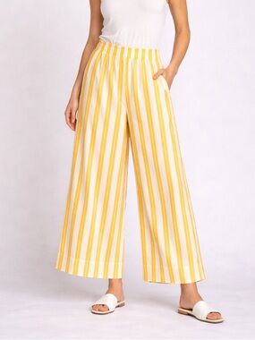 Anthropologie Sundry Yellow Stripe Wide Leg Pants Size 1 NWT Summer Resort Small